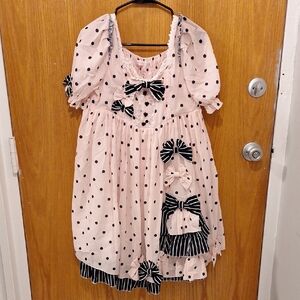 Pink and black polka dot lolita dress